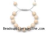 CGB8570 12mm round white fossil jasper adjustable macrame bracelets