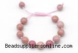 CGB8571 12mm round pink wooden jasper adjustable macrame bracelets