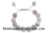 CGB8590 12mm round grey banded agate adjustable macrame bracelets