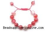 CGB8593 12mm round red banded agate adjustable macrame bracelets