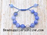 CGB8595 12mm round blue banded agate adjustable macrame bracelets