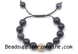 CGB8598 12mm round black banded agate adjustable macrame bracelets