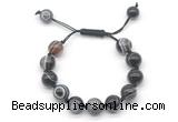 CGB8599 12mm round black banded agate adjustable macrame bracelets