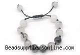 CGB8622 12mm round black rutilated quartz adjustable macrame bracelets