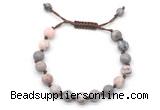 CGB8676 8mm,10mm round pink zebra jasper adjustable macrame bracelets