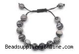 CGB8693 8mm,10mm round black water jasper adjustable macrame bracelets