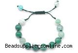 CGB8712 8mm,10mm round green banded agate adjustable macrame bracelets