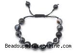 CGB8715 8mm,10mm round black banded agate adjustable macrame bracelets