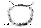 CGB8747 8mm,10mm round black rutilated quartz adjustable macrame bracelets