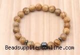 CGB8870 8mm, 10mm picture jasper, drum & rondelle hematite beaded bracelets