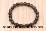 CGB8883 8mm, 10mm smoky quartz, drum & rondelle hematite beaded bracelets