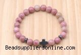 CGB8926 8mm, 10mm pink wooden jasper, cross & rondelle hematite beaded bracelets