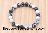 CGB8934 8mm, 10mm black & white jasper, cross & rondelle hematite beaded bracelets