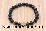 CGB8942 8mm, 10mm black obsidian, cross & rondelle hematite beaded bracelets