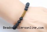 CGB8972 8mm, 10mm black obsidian & rondelle hematite beaded bracelets