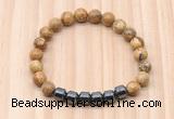 CGB8990 8mm, 10mm picture jasper & drum hematite beaded bracelets