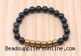 CGB9002 8mm, 10mm black obsidian & drum hematite beaded bracelets