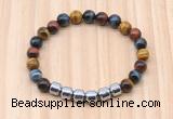 CGB9008 8mm, 10mm colorful tiger eye & drum hematite beaded bracelets