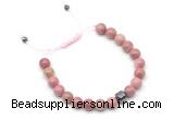 CGB9026 8mm, 10mm pink wooden jasper & drum hematite adjustable bracelets