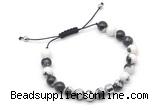 CGB9034 8mm, 10mm black & white jasper & drum hematite adjustable bracelets