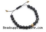 CGB9042 8mm, 10mm black obsidian & drum hematite adjustable bracelets