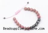 CGB9066 8mm, 10mm pink wooden jasper & drum hematite adjustable bracelets