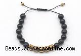 CGB9082 8mm, 10mm black obsidian & drum hematite adjustable bracelets