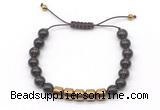 CGB9083 8mm, 10mm smoky quartz & drum hematite adjustable bracelets