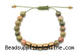 CGB9087 8mm, 10mm unakite & drum hematite adjustable bracelets