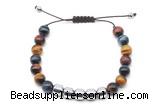 CGB9088 8mm, 10mm colorful tiger eye & drum hematite adjustable bracelets