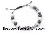 CGB9114 8mm, 10mm black & white jasper & rondelle hematite adjustable bracelets