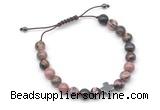 CGB9156 8mm, 10mm rhodonite & cross hematite adjustable bracelets