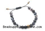 CGB9484 8mm, 10mm black banded agate & drum hematite adjustable bracelets