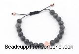 CGB9551 8mm, 10mm matte black labradorite & cross hematite adjustable bracelets