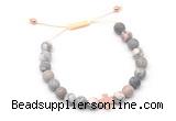 CGB9556 8mm, 10mm matte pink zebra jasper & cross hematite adjustable bracelets