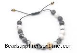 CGB9557 8mm, 10mm matte black & white jasper & cross hematite adjustable bracelets