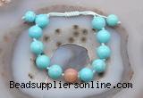 CGB9605 12mm round blue howlite & moonstone adjustable bracelets