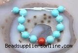 CGB9612 12mm round blue howlite & red jasper adjustable bracelets