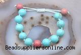 CGB9629 12mm round blue howlite & pink wooden jasper adjustable bracelets