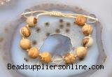 CGB9700 12mm round picture jasper & white crystal adjustable bracelets