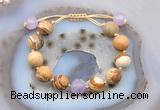 CGB9703 12mm round picture jasper & lavender amethyst adjustable bracelets