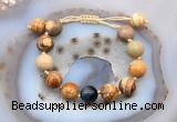 CGB9711 12mm round picture jasper & blue tiger eye adjustable bracelets