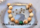 CGB9713 12mm round picture jasper & green tiger eye adjustable bracelets