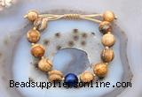 CGB9714 12mm round picture jasper & blue tiger eye adjustable bracelets