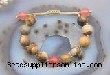 CGB9719 12mm round picture jasper & cherry quartz adjustable bracelets