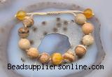 CGB9721 12mm round picture jasper & yellow banded agate adjustable bracelets