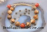 CGB9726 12mm round picture jasper & fire agate adjustable bracelets