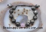 CGB9801 12mm round black labradorite & candy jade adjustable bracelets