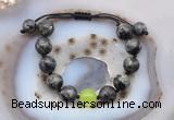 CGB9810 12mm round black labradorite & candy jade adjustable bracelets