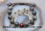 CGB9818 12mm round black labradorite & red tiger eye adjustable bracelets